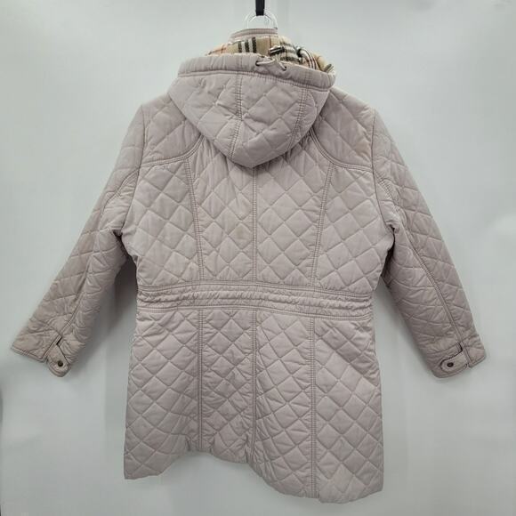 HP Miju Beige Quilted‎ Lined  zip and Snap Hooded Parka Jacket - Picture 3 of 16